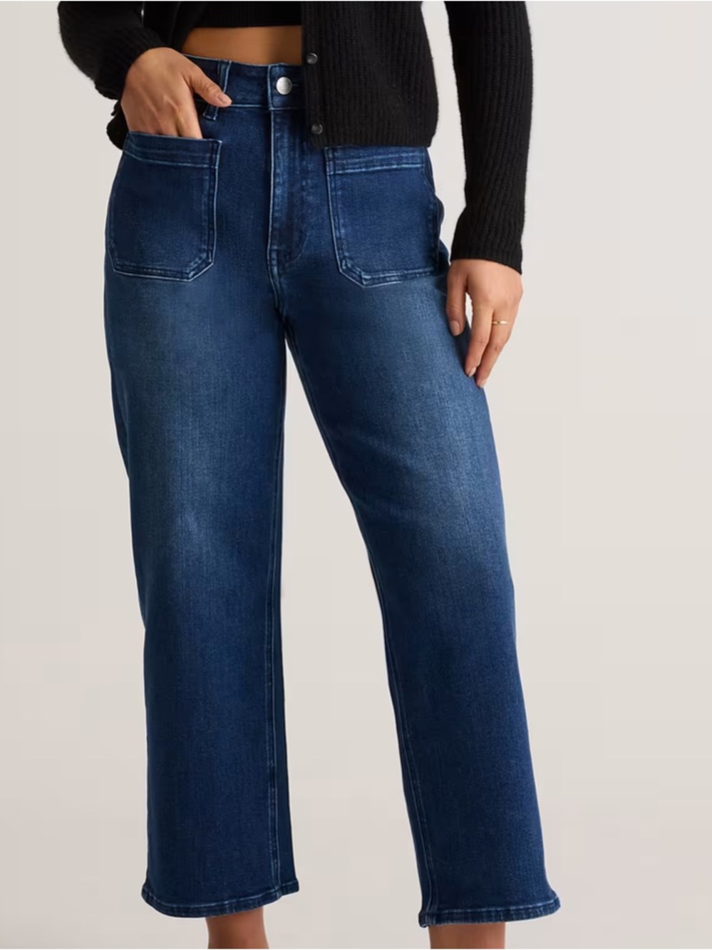 Quince Bella Stretch Patch Pocket High Rise Wide Leg Crop Length Jeans Size 28